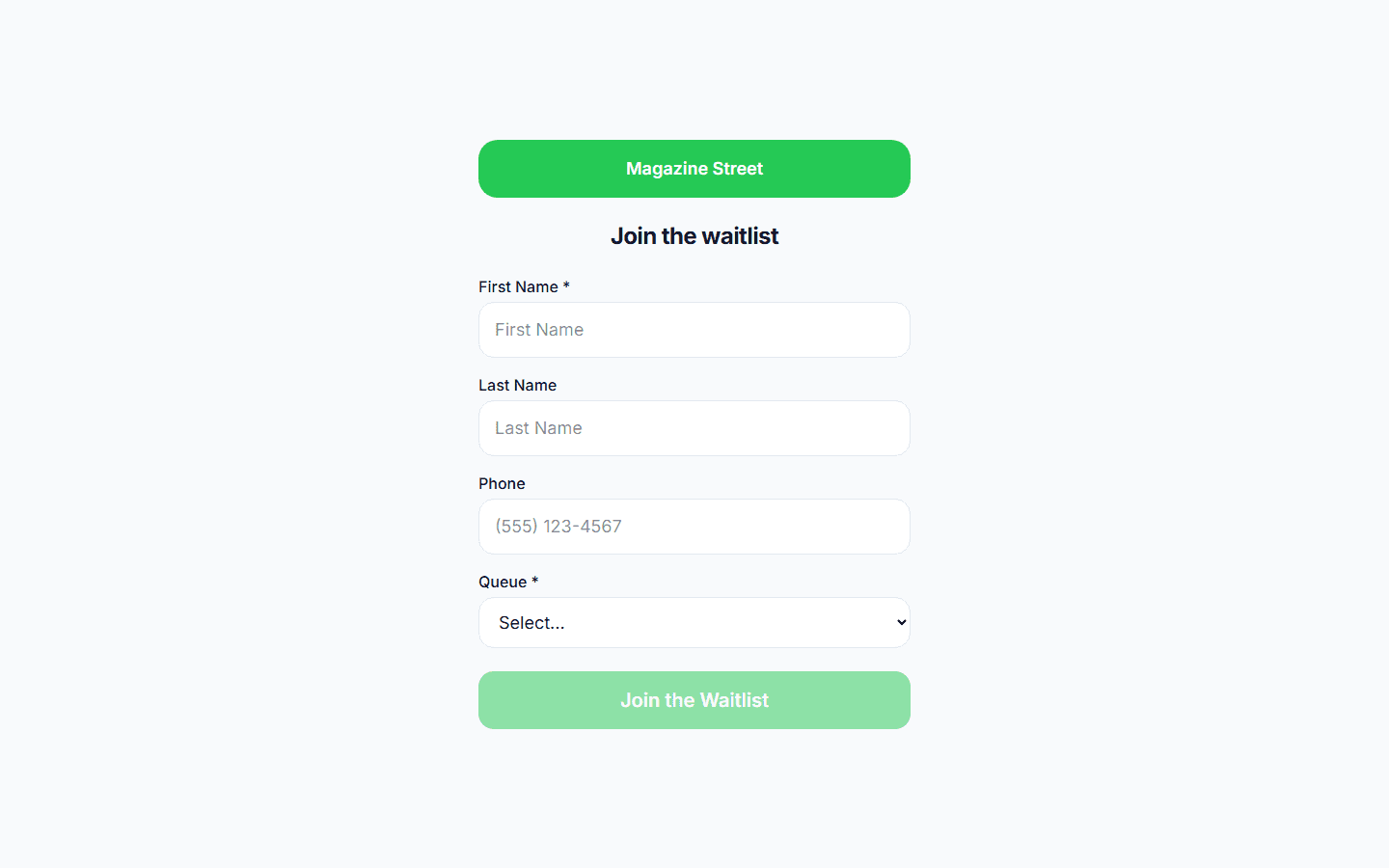 MakeTheQueue kiosk mode on a tablet