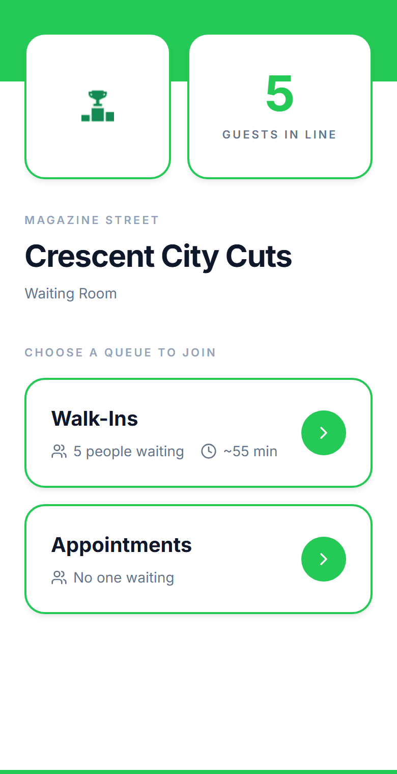 Customer self check-in page on a phone